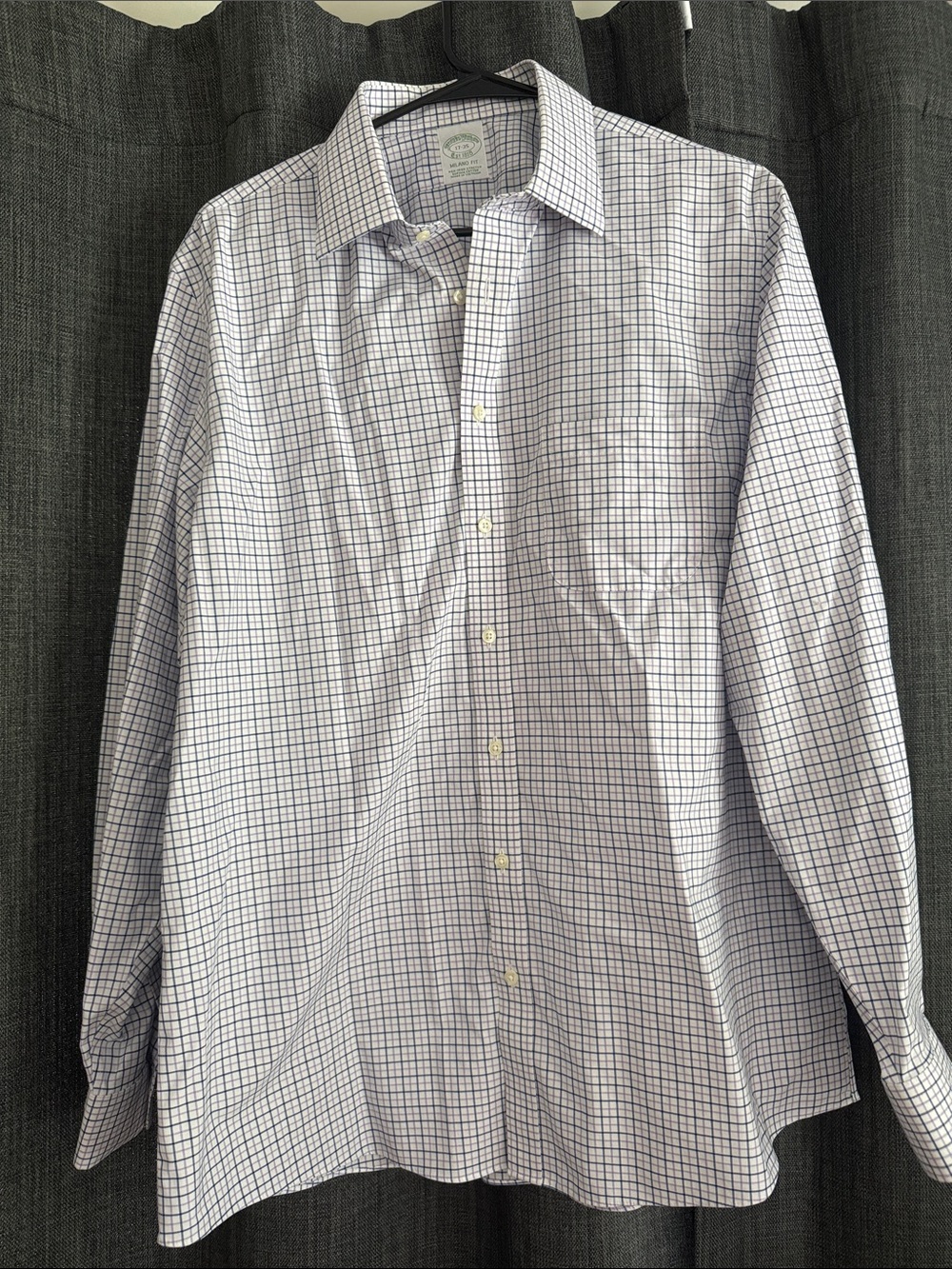 Brooks Brothers White Shirt with Blue Check Dress Shirt